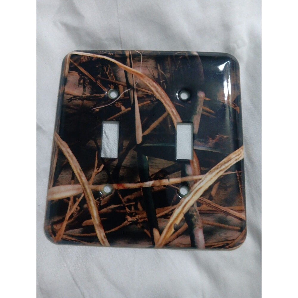 Camouflage Leaves Metal Wall Plate Dual Switch Cover